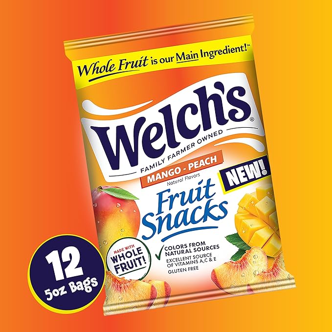 Welch's Fruit Snacks, Mango Peach Snack Box, Gluten Free, 5oz Snack Packs (Pack of 12)