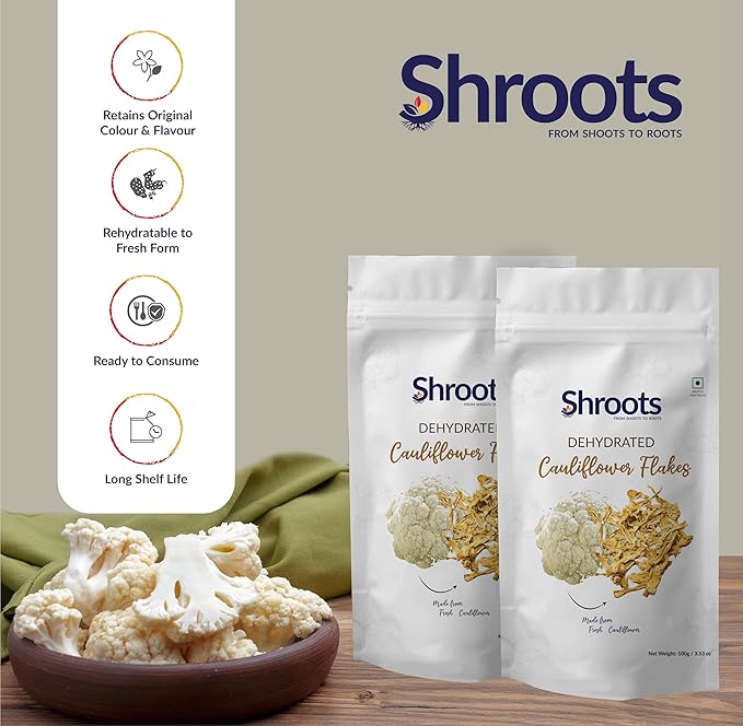 SHROOTS Dehydrated Cauliflower Flakes | 100% Natural, Freshly Dried, Preservative-Free | Perfect for Soups & Cooking | 100g Each, (Pack Of 1)