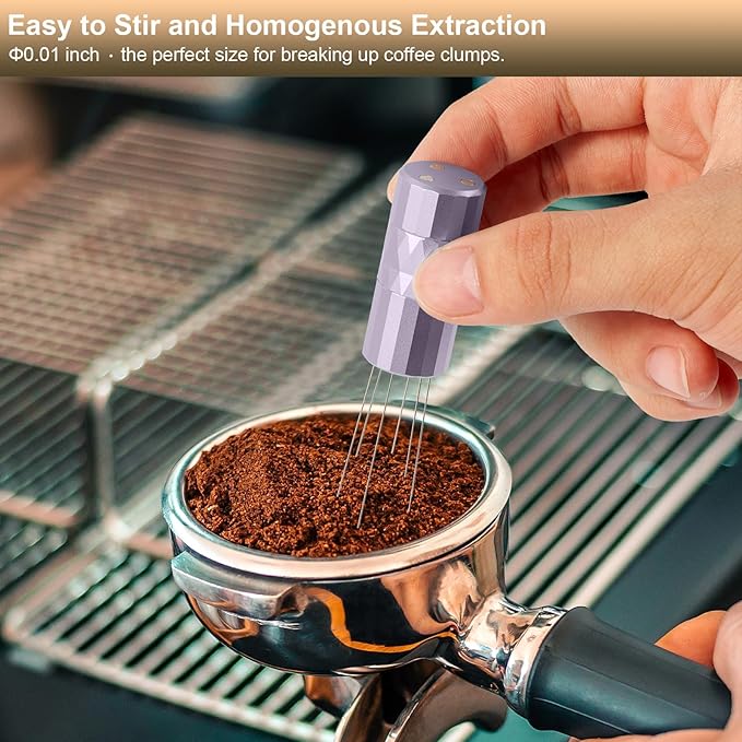 WDT Tool Espresso Distribution Tool,Coffee Distribution Tool with Magnetic Stand, Espresso Accessories with 6 Extra ??.25mm Stainless Steel Needles for Barista (Chalk Violet, ??.25mm)