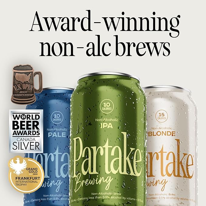 Partake Brewing Craft Non Alcoholic Beer Pilsner 12 Pack x 12 Fl Oz Cans - Low Calorie & Carb, No Sugar, All Natural Ingredients - Award-Winning Taste, Non Alcoholic Beer Without the Empty Calories