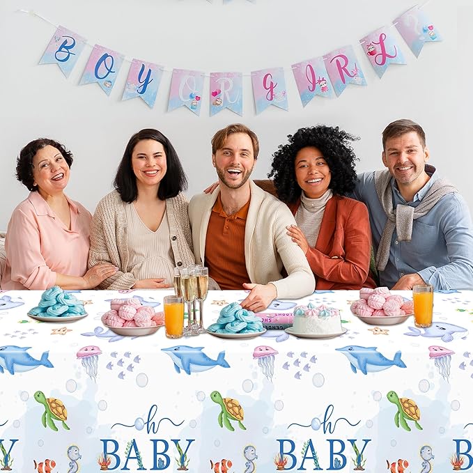 Ocean Party Tablecloths - 3Pcs Watercolor Ocean Animal Birthday Table Covers, Under the Sea Themed Party Decorations Plastic Disposable Rectangular Table Cloth Decor for Kids Birthday Baby Shower