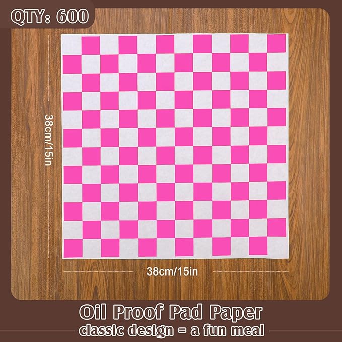 Honeydak 600 Pcs Sandwich Wrapping Paper Sheet 15x15 Checkered Food Wax Sheets Parchment Burgers Paper Basket Liner Grease Restaurant Wedding Party Supplies for Wrapping Bread BBQ