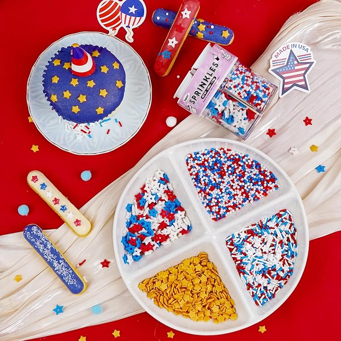 4th of July, Patriotic Sprinkles for Cake Decorating, Red White Blue Sprinkles, 110g/3.88oz, Cupcake Decoration, Cupcake Toppings, Ice Cream(Red/White/Blue)