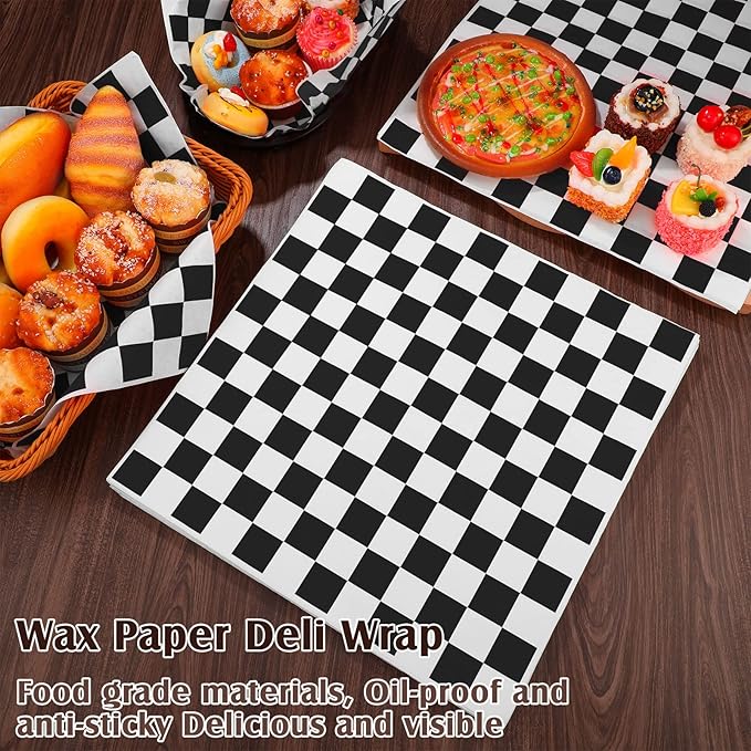 Honeydak 600 Pcs Sandwich Wrapping Paper Sheet 15x15 Checkered Food Wax Sheets Parchment Burgers Paper Basket Liner Grease Restaurant Wedding Party Supplies for Wrapping Bread BBQ