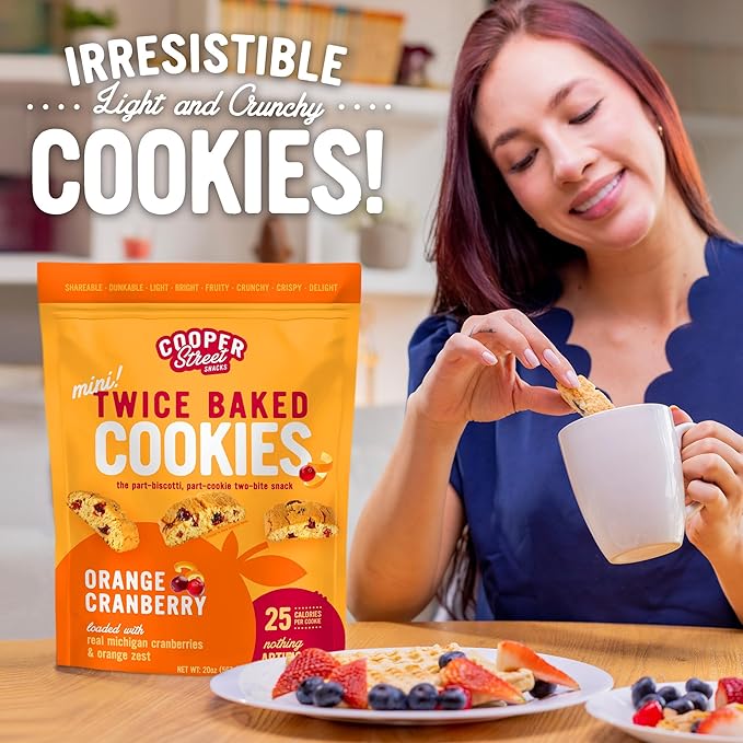 Cooper Street Twice-Baked Orange Cranberry Biscotti Cookies (16 oz - Pack of 4) ??Over 50 Biscotti per Bag Loaded with Real Fruit, Italian Style Snacks with Coffee or Tea - Dairy, Peanut & Soy Free