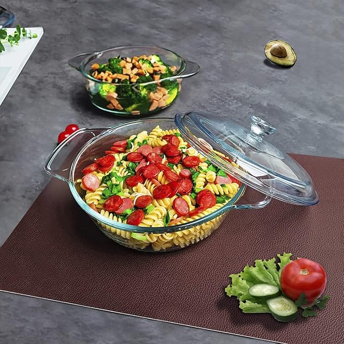 Clear Round Glass Casserole with Lid, Baking Dish with Glass Cover, Glass Casserole for Oven, Freezer and Dishwasher Safe (1.7-Quart Round)