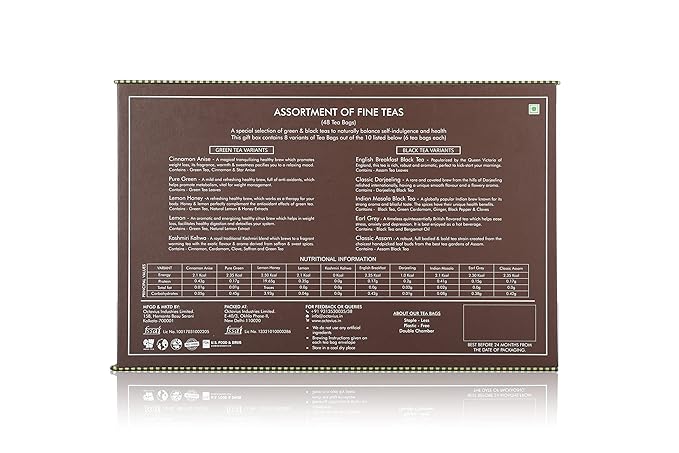 Octavius Tea Sampler Pack | 8 Assorted Black & Green Teas | 48 Teabags | Tea Sampler Variety Pack | Pack of 1