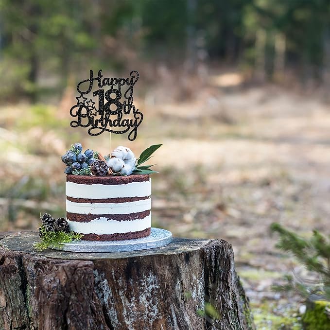1 Pack Happy 18th Birthday Cake Topper Black Glitter 18 & Fabulous Cheers to 18 Years Old Birthday Cake Pick for Celebrating 18th Birthday Anniversary Party Cake Decorations Supplies