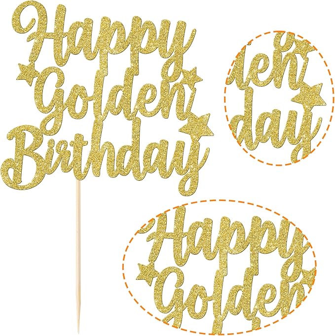 Rsstarxi 1 Pack Happy Golden Birthday Cake Topper Glitter Golden Birthday Party Cake Decoration 14th 16th 18th 30th 50th 60th Birthday Cake Picks for Kids Adults Birthday Party Decorations