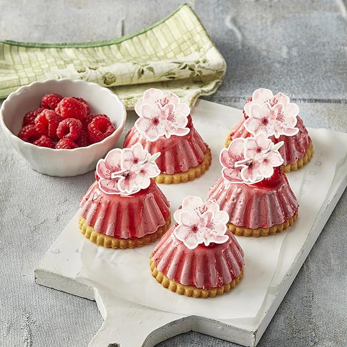 60 Pack Edible Cherry Blossom Cupcake Toppers Cherry Flowers Cake Toppers Rice Paper Wafer Paper Cake Picks for Cherry Blossom Bridal Shower Baby Shower Kids Birthday Cake Decorations Color 2