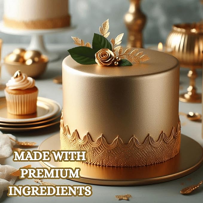 Confect Glistening Gold Fondant | Edible Metallic Fonadant | Chefs Choice Gold Fondant for Christmas Cake Decorating | Vegan, Gluten-Free, Nut-Free, Palm Oil-Free – 8.8 Oz