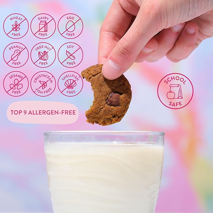 Bake Me Healthy Gluten-Free Cookies - Dark Chocolate Chip Cookies, 10 Snack Packs - Peanut Free, Gluten Free, Egg Free, Dairy Free, Top 9 Allergen-Friendly