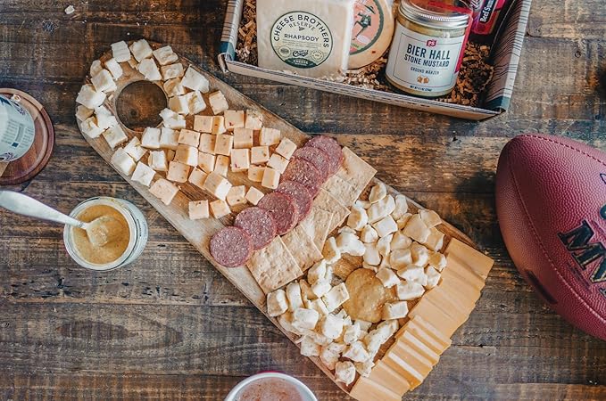 Cheese Bros Game Day Deluxe Gift Box | Fresh from Wisconsin | Includes Goudas, Curds, 8-Year Aged Cheddar, Mustard, Summer Sausage and Organic Crackers | Tailgating Snacks for Everyone