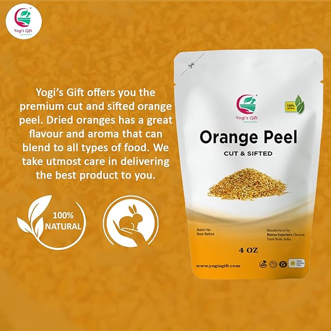 Dried Orange Peel 4 oz | Rich Citrus Aroma and Flavour | Small Granules | Perfect for Tea, Cookies, Rye breads, Seasoning & more | by Yogi's Gift์งฐ