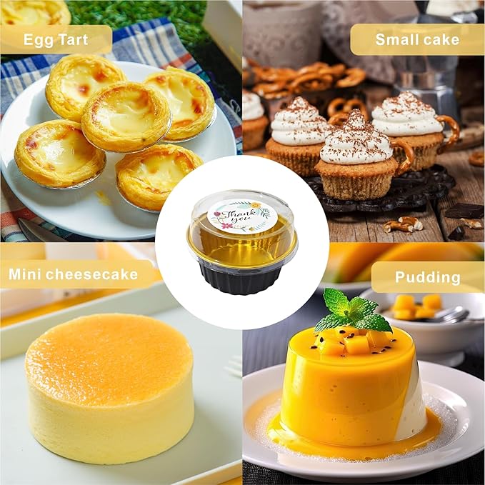 Eunika 100 Pack Aluminum Foil Cupcake Baking Cups w Lids and Spoons for Wedding Party Supplies, 5oz Mini Cake Pans Disposable Ramekins Cups Holder Containers for Birthday Halloween Gifts