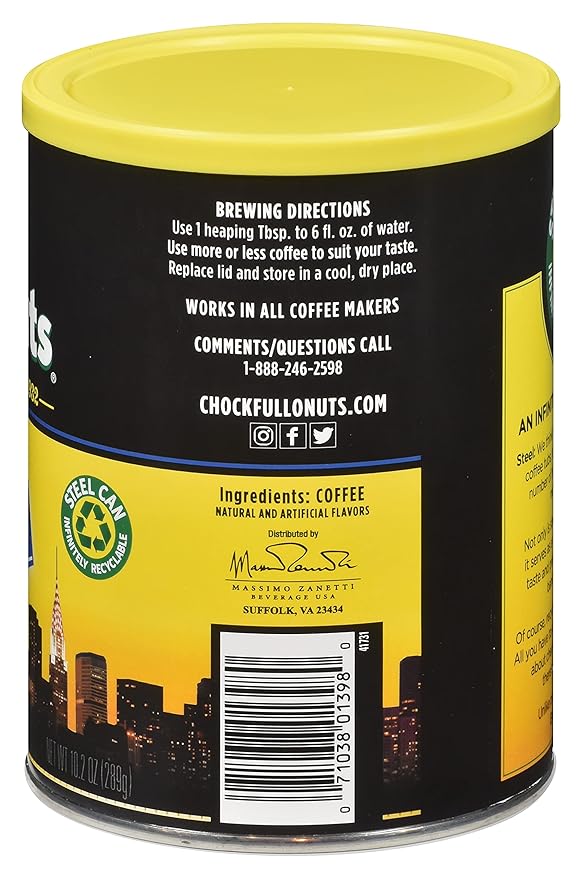 Chock full o??„uts French Vanilla Ground Coffee ??Premium Beans in Recyclable Steel Can ??Rich Flavor & Aroma, Medium Roast ??Perfect for Drip, Pour-Over, Percolator ??10.2 Oz Can
