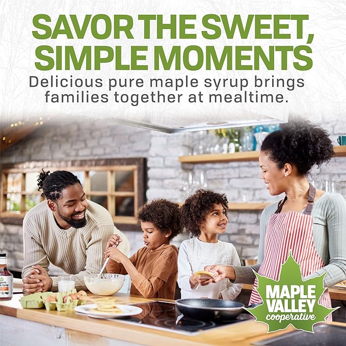Maple Valley Organic Pure Maple Syrup, Amber and Rich, Better Than Pancake Syrup, Use for Coffee or All-Natural Sugar Substitute in Cooking and Baking (32oz Glass Bottle)