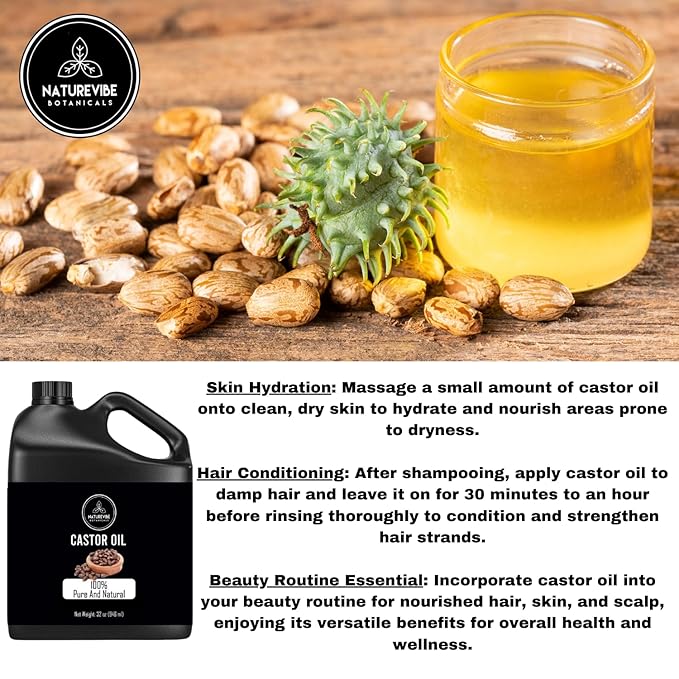 Naturevibe Botanicals Fractionated Coconut Oil 32oz and Castor Oil 32oz | Oil Combo