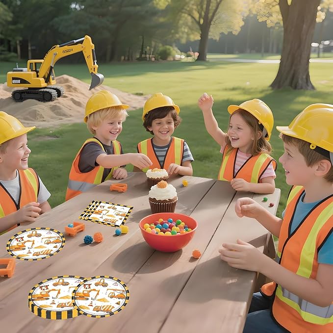40Pcs Construction Plates and Napkins Set Construction Birthday Decorations Disposable Tableware Paper Plates and Napkins, for Toddler Kids Boys Dump Digger Tractor Excavator Birthday Decor, Serves 20