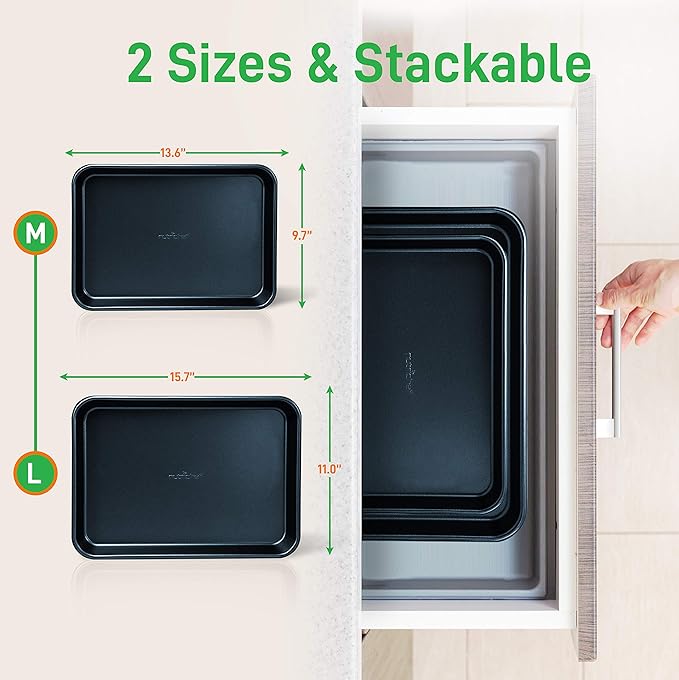 NutriChef 2-Piece Non-Stick Baking Sheet Pan Set - Premium Carbon Steel Cookie Sheets for Baking - Large and Medium Size Nonstick Oven Baking Trays - Blue Diamond
