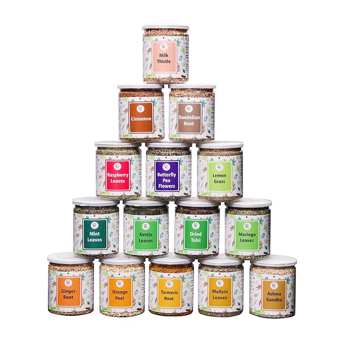 Assorted Loose Leaf Tea | 15 Delightful Herbs | Upto 900 Servings | 100% Raw & Natural | Add Health to your Soups, Smoothies, Teas and more | By Yogi's Giftยฎ