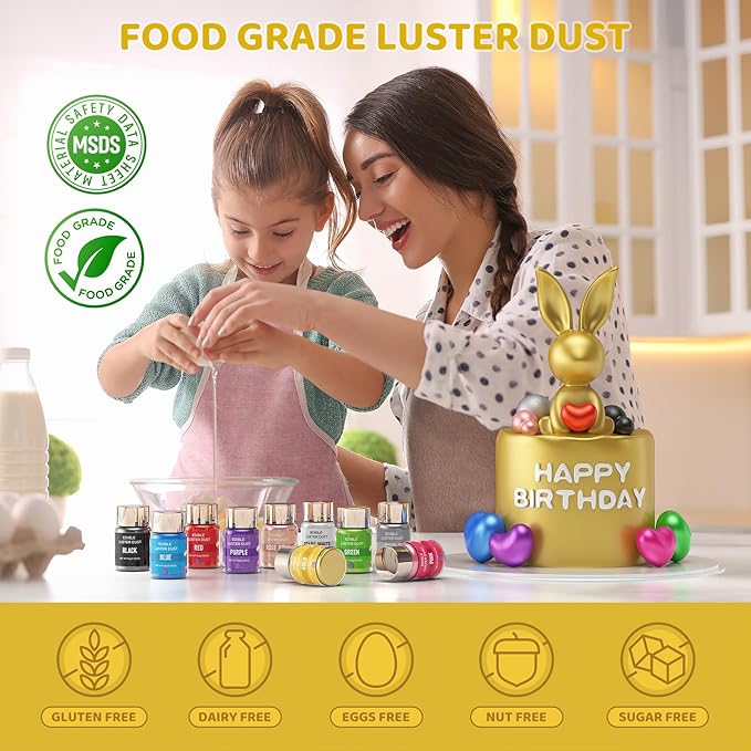 Luster Dust Edible - 15 Grams Food Grade Cake Dust Shimmer Powdered, Cherrysea Powder Luster Dust Food Coloring for Cocktails, Christmas Cookie Decorations, Cake, Drinks, Fondant, Candy - 15g/Bottle (7-Gold)