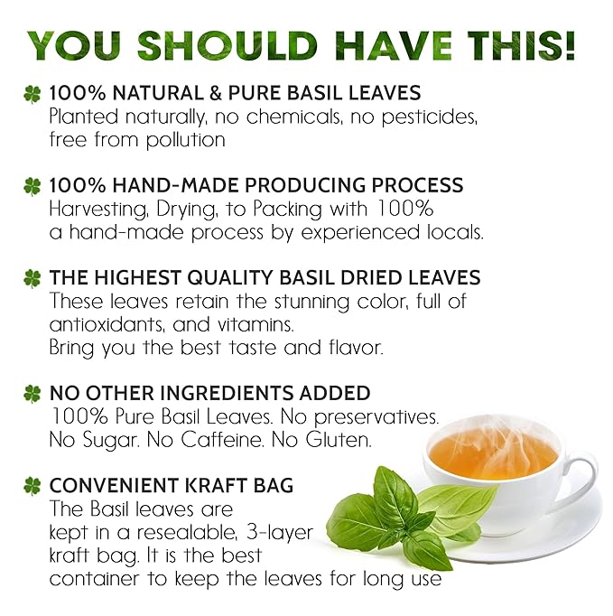 Lavendium, Premium 8oz Dried Basil ??100% Pure, Non-GMO, Gluten-Free, Vegan ??Aromatic Culinary Herb for Cooking, Garnish, and Seasoning ??No Additives or Preservatives ??Resealable Bag