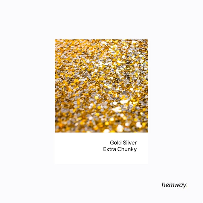 Hemway Premium Glitter Shaker - Gold Silver | Extra Chunky Metallic Flake Sequins for Resin & Epoxy Crafts | Craft Supplies for Tumblers, Festival, Hair, Face, Body, Eye & Nail Art | 115 g