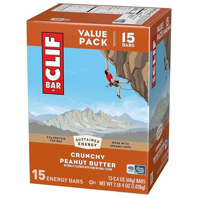 CLIF BAR - Protein Bars - Crunchy Peanut Butter - Made with Organic Oats - Energy Bars - Non-GMO (15 Pack)