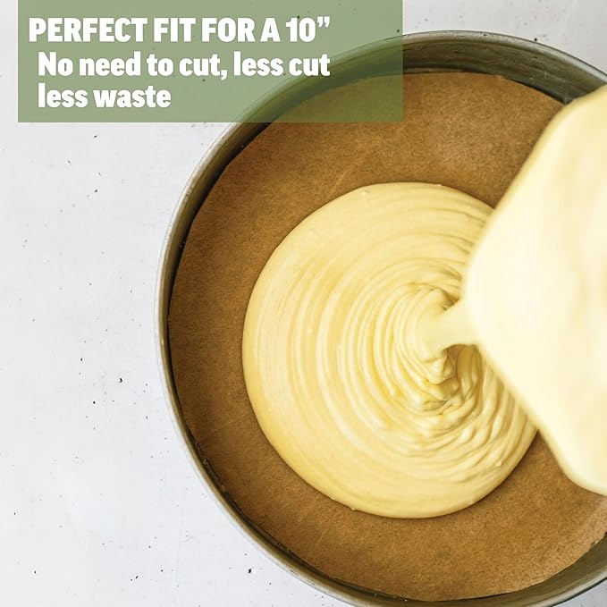 Zenlogy 10 Inch Parchment Paper Rounds (100 Sheets) - Unbleached, Pre-cut, High Heat, Round Liners - Fits 10 inch Round Cake Pans, Pizza Pans, and Air Fryer