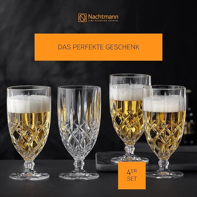 Nachtmann Noblesse Collection Iced Beverage Glasses, Crystal Glass Water Goblets, 15 Ounce, Beer, Wine, and Cocktails, Iced Beverage Glassware – Set of 4