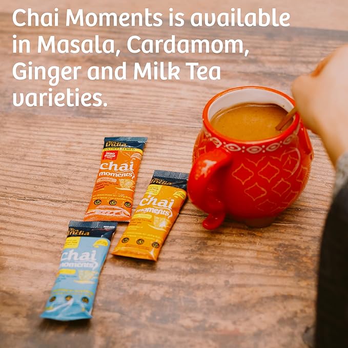Tea India Chai Moments Cardamom Chai Tea Instant Latte Mix Flavorful Blend Of Premium Black Tea, Cardamom & Natural Ingredients Traditional Indian Tea Individually wrapped 10 Sachets