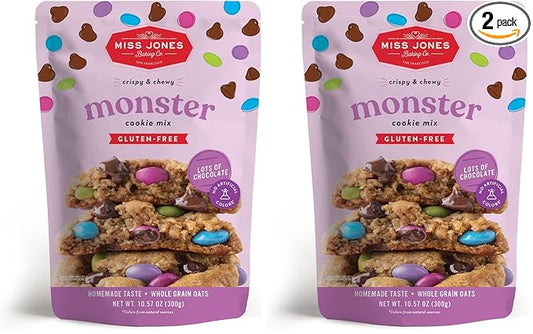 Miss Jones Baking Monster Cookie Mix - Certified Gluten Free & Made with 100% Oats, Easy To Bake Desserts & Treats, Artificial Colors, (Pack of 2)
