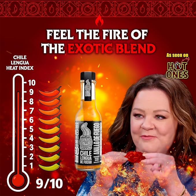 Hot Sauce | Chile Lengua de Fuego (Pack of 3, Anillo de Fuego) – Ultra-Hot Gourmet Sauce with Carolina Reaper, Honey, Rum & Fresh Dill
