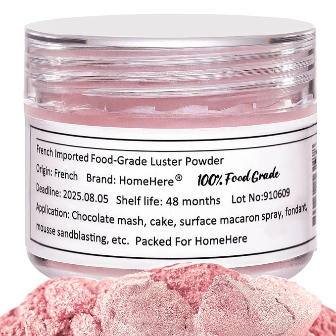 HomeHere Edible Luster Dust Food-Grade Glimmer Powder Glitter for Cake Decorating 7g, Edible Sprinkle Glitter for Cocktails Drinks Baking Candy Dessert Chocolate Vegan Tasteless, Light Pink