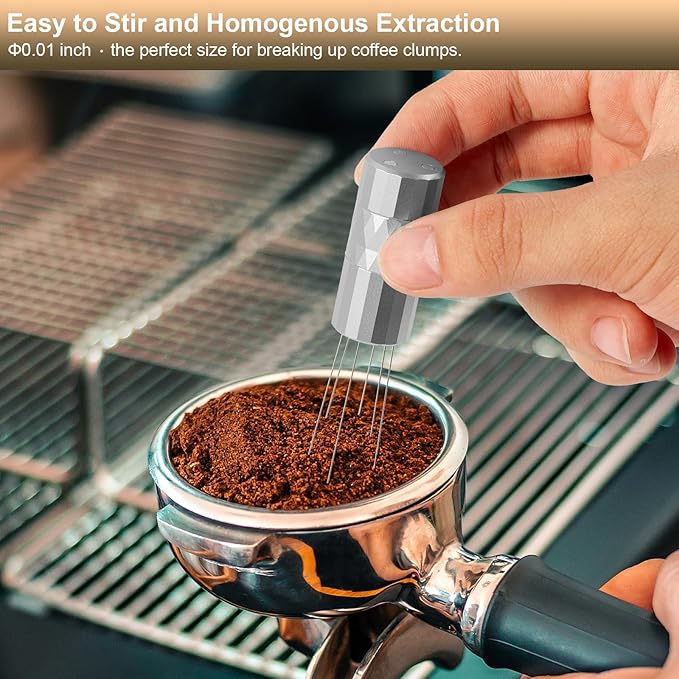 WDT Tool Espresso Distribution Tool,Coffee Distribution Tool with Magnetic Stand, Espresso Accessories with 6 Extra ??.25mm Stainless Steel Needles for Barista (Crystal Silver, ??.25mm)