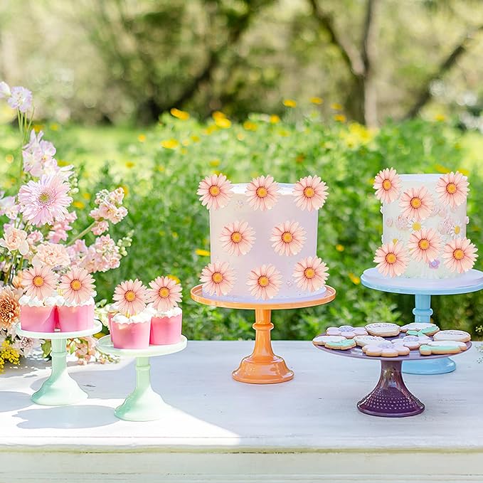 60 Pack Edible Flower Cupcake Toppers Wafer Paper Beautiful Flower Cake Picks for Wedding Birthday Theme Baby Shower Party Cake Decorations Supplies Pink