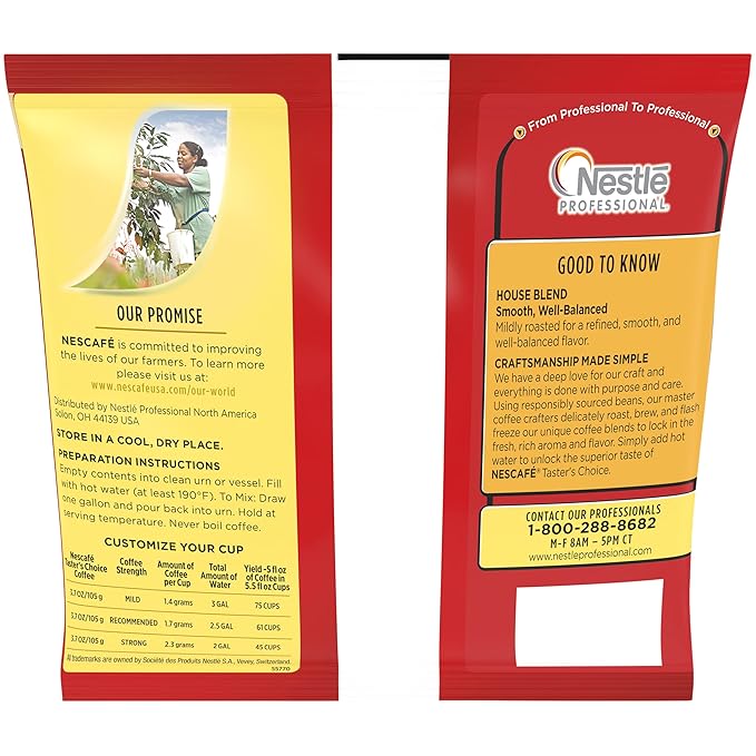 Nescafe Instant Coffee, Taster's Choice Light Roast, Foodservice Coffee, 3.7 oz Pouch