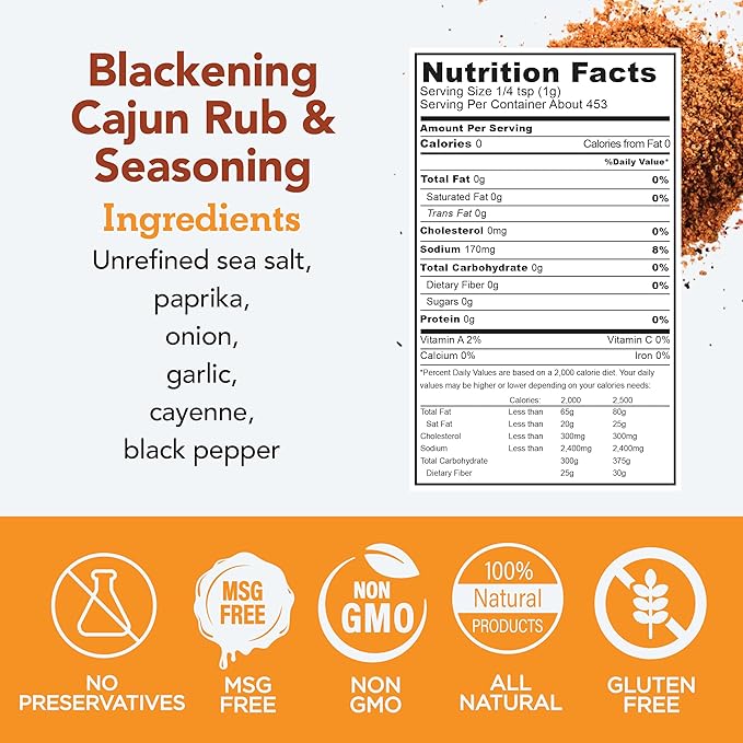 s.a.l.t. sisters Blackening Cajun Rub & Seasoning | All-Natural, Gluten Free, MSG Free, Non-GMO | Dry & Wet Rub Seasoning Base | Versatile Use for Chicken Wings, Brisket, Pulled Pork, and More | 1lb