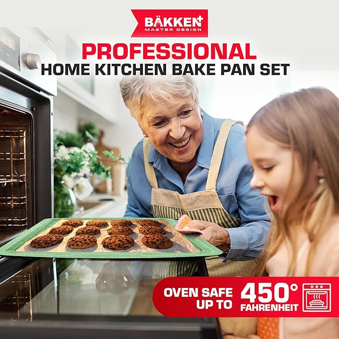 BAKKEN Kitchen Baking Pan Set - Nonstick Green Marble Coating, Commercial Grade Carbon Steel Bakeware Sets, Baking Kitchen Essentials, PFOA, PFOS, PTFE Free, Oven Safe Tray (Up To 450° F), Set of 6