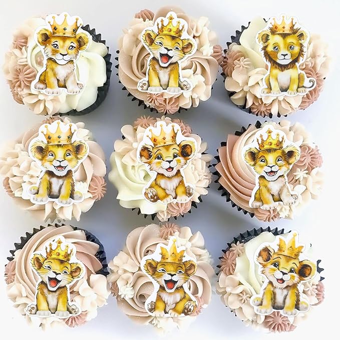 40Pcs Edible Lion Cupcake Toppers Wafer Paper Safari Animal Theme Cake Toppers Decoration for Lion Drink Topper Baby Shower Birthday Animal Theme Party Cake Decorations Supplies