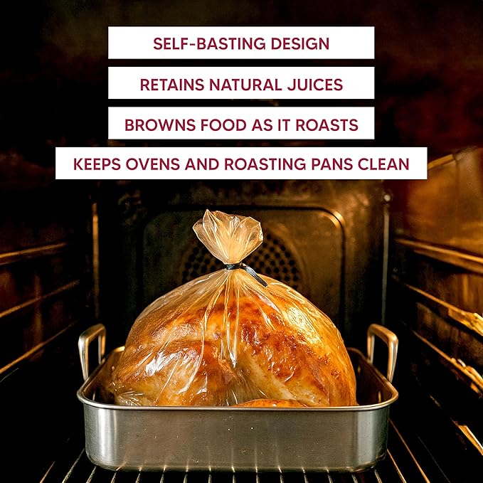 HIC Kitchen Roasting Extra-Large Oven Roasting Bags with Zip Ties, Holds 24-Pound Turkey, Set of 4 Bags and 4 Bag Ties