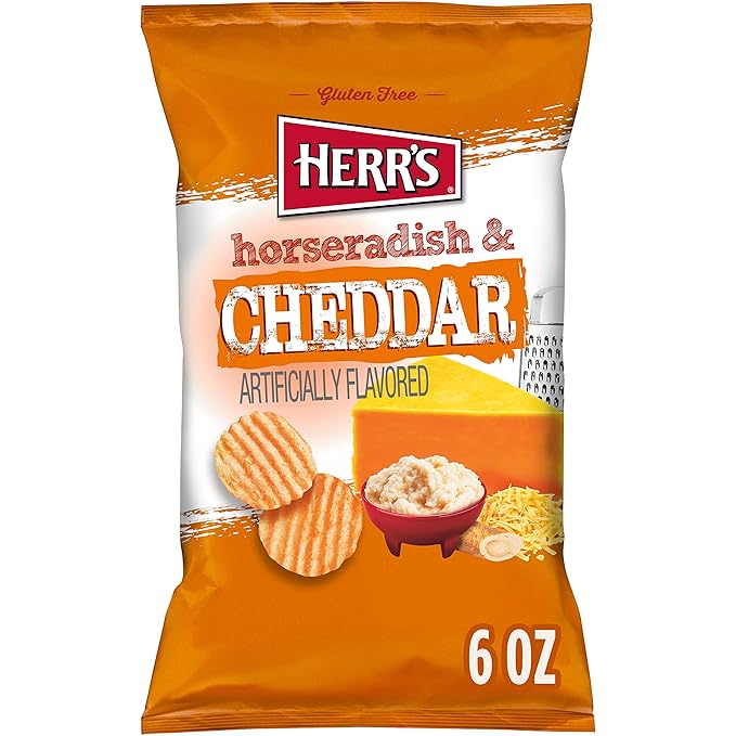 Herr???Horseradish Cheddar Potato Chips, 6 Oz Bag, Gluten Free, Bold and Tangy (Pack of 12)