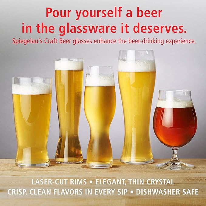 Spiegelau Beer Classics Tall Pilsner Glasses, Set of 4, European-Made Lead-Free Crystal, Modern Beer Glasses, Dishwasher Safe, Professional Quality Pilsner Glass Gift Set, 15 oz