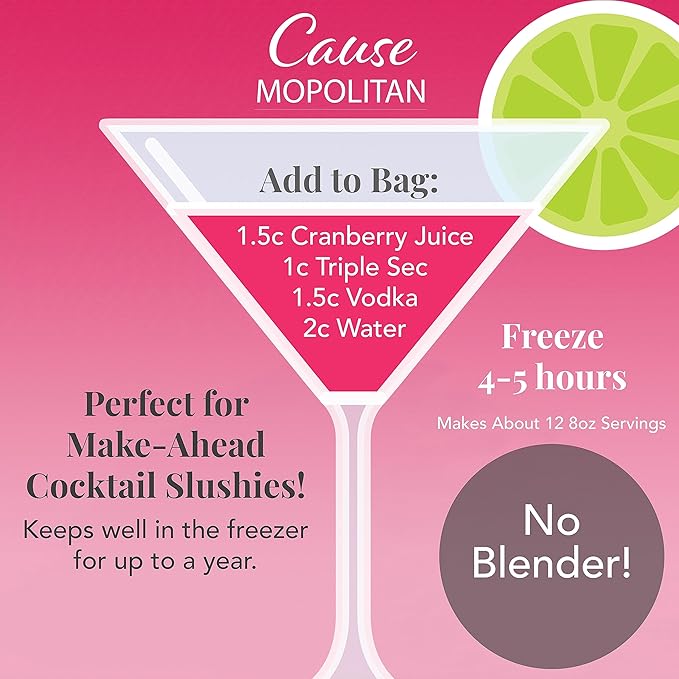 Frozen Cocktail Drink Mix - Each Bag Makes 12 Cosmopolitan Slushies - Drink Powder Pouches for Alcohol - All Natural Low Sugar Mixer, No Blender Needed, 3 Pack