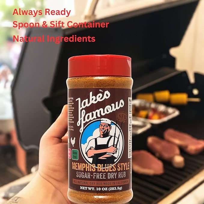 Jake?™s Famous Memphis Rub, BBQ Rub 10 Oz Sugar Free, Gluten Free, Seasoning Mix for Ribs, Pork, Brisket, Beef, Classic Southern Barbecue Rub for Smoking & Grilling