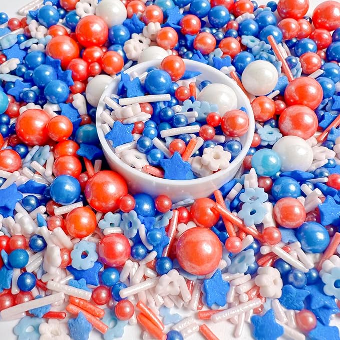 Red White and Blue Sprinkles, Patriotic Sprinkle Mix, 4th of July Sprinkles, Perfect for Cake Decorations, Baking, Ice Cream, Cookies, Cupcake Topper