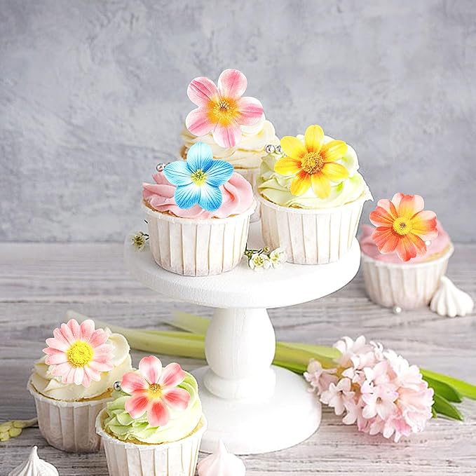 40Pcs Edible Flowers Cupcake Toppers Wafer Paper Flower Themed Party Picks Flowers Drink Topper Girl Birthday Theme Cake Decorations for Baby Shower Party Party Supplies