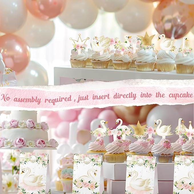 40 Pcs Swan Cupcake Toppers - Elegant Swan Party Decorations and Swan Cake Decor - Perfect for Swan Birthday Cupcake Toppers, Swan Baby Shower, and Swan Lake Theme Party