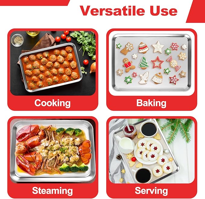 Baking Sheet, Stainless Steel Cookie Sheet Baking Pan Tray for Toaster Oven Size 9 x 7 x 1 Inch, Non Toxic & Healthy, Mirror Finish & Easy Clean, Dishwasher Safe